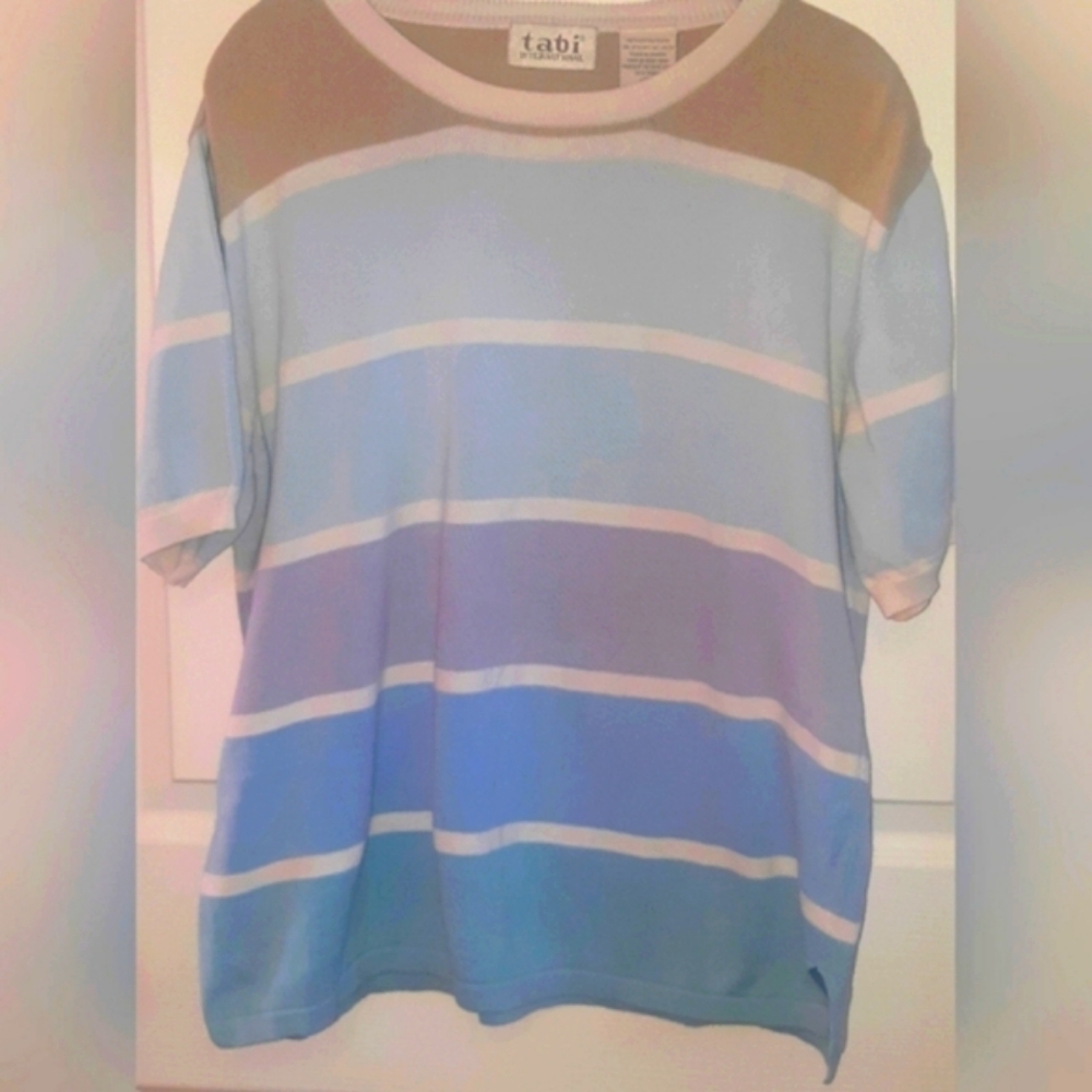 (L)Vtg RareTabi International Pastel Colorblock Striped Top Ptp 22"×L25"